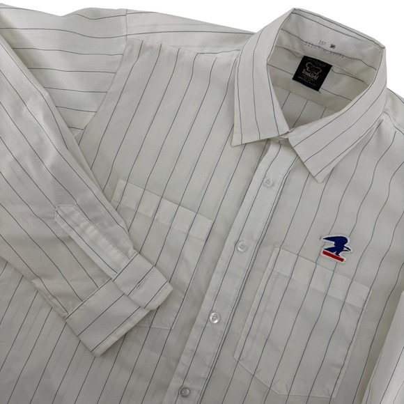 Vintage Brookfield USPS Uniform Shirt Mens 15.5 White Pinstripe Long Sleeve USA
